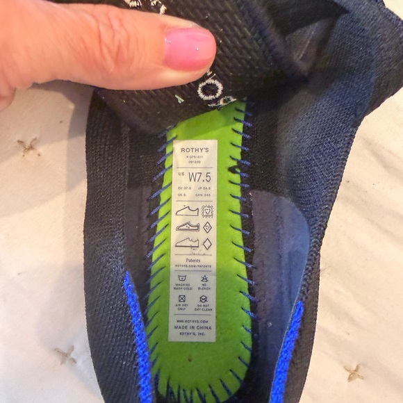 Rothy's Square-Toe Mary Jane Flats in Black with Blue Trim - Picture 4 of 7